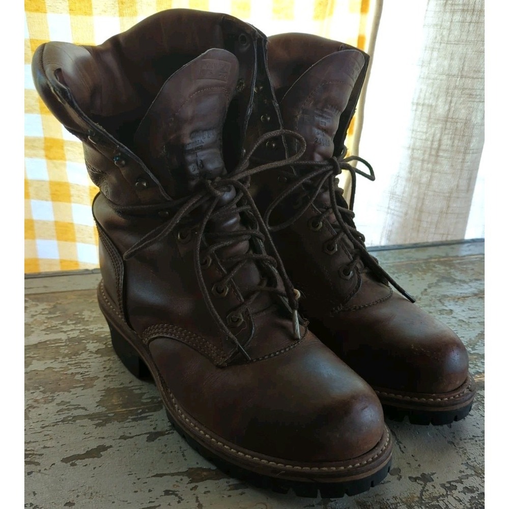 🇺🇸 Vintage Chippewa‎ 9" Shaft Crazy Horse Steel Toe Super Logger Boot Sz 8.5 E